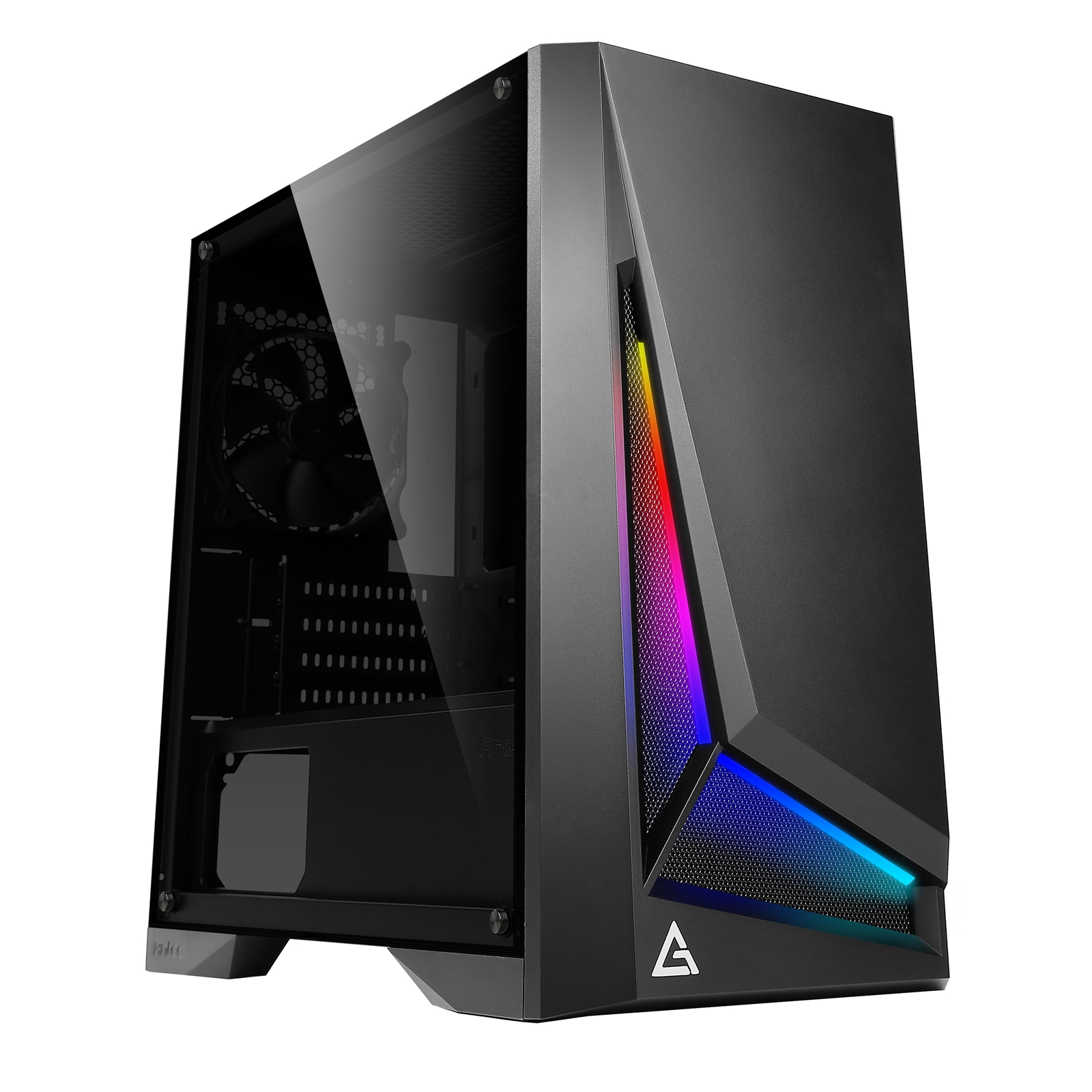 ANTEC DP301M Case, Gaming, Black, Micro Tower, 2 x USB 3.0, Tempered Glass Side Window Panel, Addressable RGB LED Lighting, Micro ATX, Mini-ITX