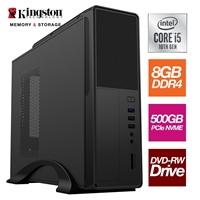 Small Form Factor - Intel i5 10400 6 Core 12 Thread 2.90GHz (4.30GHz Boost), 8GB Kingston RAM, 500GB Kingston NVMe M.2 - DVDRW, Wi-Fi, FREE Keyboard & Mouse - Small Foot Print for Home or Office Use - Pre-Built PC